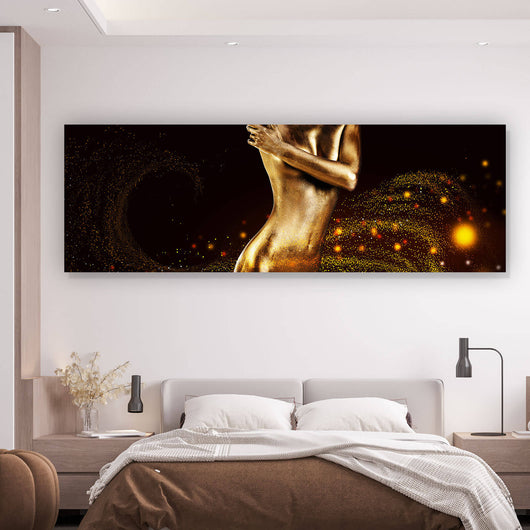 Aluminiumbild gebürstet Sexy Body Paint Gold Panorama