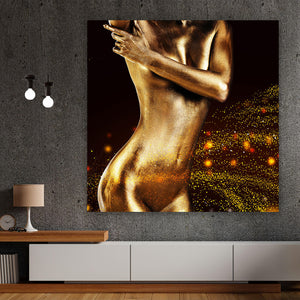 Aluminiumbild gebürstet Sexy Body Paint Gold Quadrat