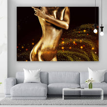 Lade das Bild in den Galerie-Viewer, Leinwandbild Sexy Body Paint Gold Querformat
