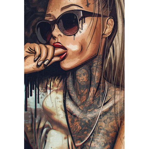Aluminiumbild gebürstet Sexy Tattoo Girl Hochformat