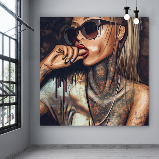 Acrylglasbild Sexy Tattoo Girl Quadrat