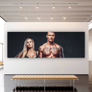 Aluminiumbild gebürstet Sexy Tattoo Paar Panorama