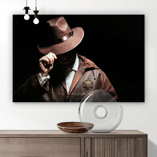 Acrylglasbild Sheriff mit Cowboyhut Querformat