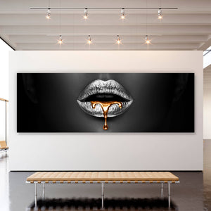 Acrylglasbild Silberfarbene Lippen Panorama