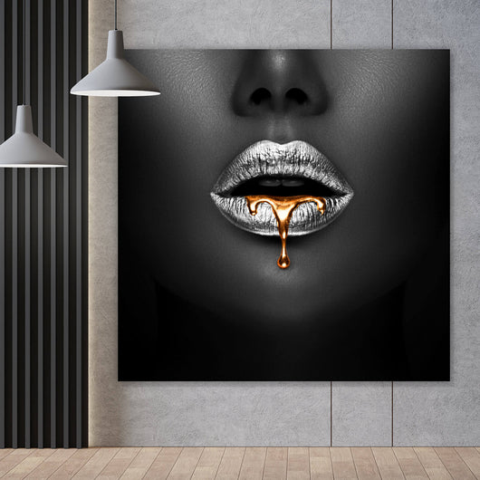 Spannrahmenbild Silberfarbene Lippen Quadrat