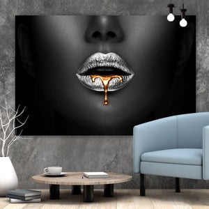 Spannrahmenbild Silberfarbene Lippen Querformat