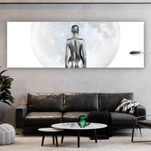 Lade das Bild in den Galerie-Viewer, Poster Silberne Frau vor Vollmond Panorama
