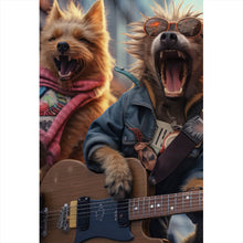 Lade das Bild in den Galerie-Viewer, Spannrahmenbild Singende Hundeband mit Gitarre Hochformat
