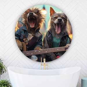 Aluminiumbild gebürstet Singende Hundeband mit Gitarre Kreis