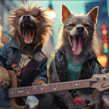 Lade das Bild in den Galerie-Viewer, Aluminiumbild gebürstet Singende Hundeband mit Gitarre Quadrat

