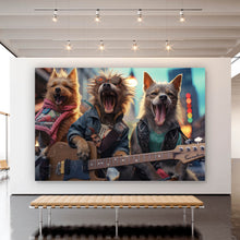 Lade das Bild in den Galerie-Viewer, Aluminiumbild gebürstet Singende Hundeband mit Gitarre Querformat
