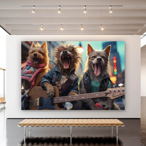 Aluminiumbild gebürstet Singende Hundeband mit Gitarre Querformat