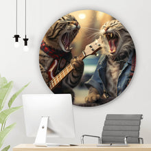 Lade das Bild in den Galerie-Viewer, Aluminiumbild gebürstet Singende Katzen mit Gitarre Kreis
