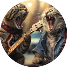 Lade das Bild in den Galerie-Viewer, Aluminiumbild gebürstet Singende Katzen mit Gitarre Kreis
