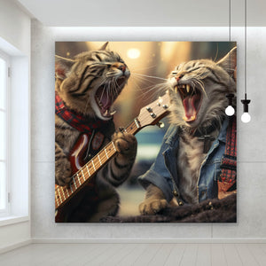 Aluminiumbild Singende Katzen mit Gitarre Quadrat