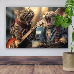 Aluminiumbild gebürstet Singende Katzen mit Gitarre Querformat