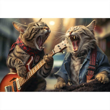 Lade das Bild in den Galerie-Viewer, Spannrahmenbild Singende Katzen mit Gitarre Querformat
