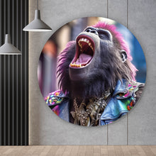 Lade das Bild in den Galerie-Viewer, Aluminiumbild gebürstet Singender Gorilla Bohostil Kreis
