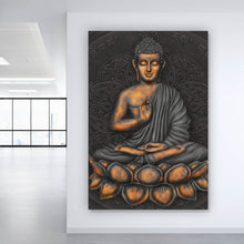Lade das Bild in den Galerie-Viewer, Aluminiumbild gebürstet Sitzender Buddha Hochformat
