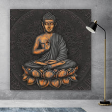 Lade das Bild in den Galerie-Viewer, Aluminiumbild gebürstet Sitzender Buddha Quadrat

