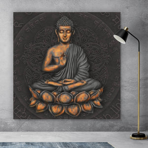 Aluminiumbild gebürstet Sitzender Buddha Quadrat