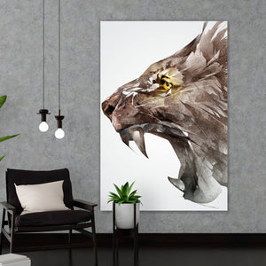 Aluminiumbild gebürstet Skizze eines Löwenkopfes Hochformat
