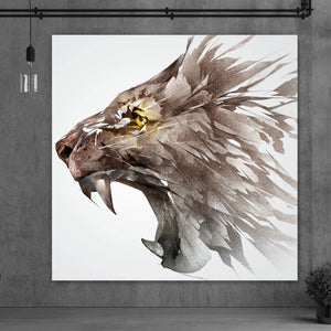 Aluminiumbild gebürstet Skizze eines Löwenkopfes Quadrat