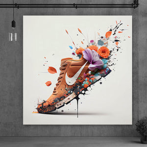 Aluminiumbild Sneaker mit Blumen Modern Art Quadrat