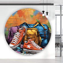 Lade das Bild in den Galerie-Viewer, Aluminiumbild gebürstet Sneaker Old School Street Art Kreis

