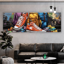 Lade das Bild in den Galerie-Viewer, Aluminiumbild gebürstet Sneaker Old School Street Art Panorama

