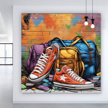 Lade das Bild in den Galerie-Viewer, Aluminiumbild gebürstet Sneaker Old School Street Art Quadrat
