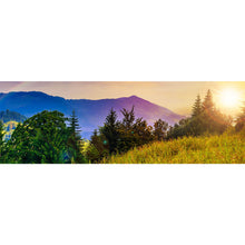 Lade das Bild in den Galerie-Viewer, Acrylglasbild Sonnenstrahlen mit Bergspitzen Panorama
