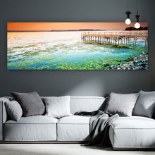 Lade das Bild in den Galerie-Viewer, Aluminiumbild gebürstet Sonnenuntergang am See Panorama
