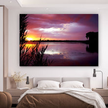 Lade das Bild in den Galerie-Viewer, Aluminiumbild gebürstet Sonnenuntergang am Strand Querformat
