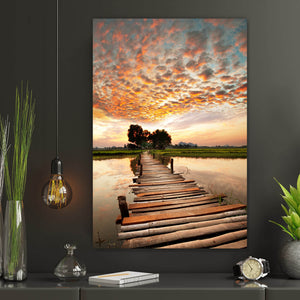 Poster Sonnenuntergang am tropischen Fluss Hochformat