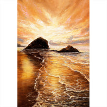 Lade das Bild in den Galerie-Viewer, Aluminiumbild Sonnenuntergang im Ölgemälde Stil Hochformat
