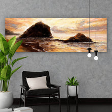 Lade das Bild in den Galerie-Viewer, Aluminiumbild gebürstet Sonnenuntergang im Ölgemälde Stil Panorama
