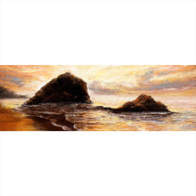 Lade das Bild in den Galerie-Viewer, Aluminiumbild gebürstet Sonnenuntergang im Ölgemälde Stil Panorama
