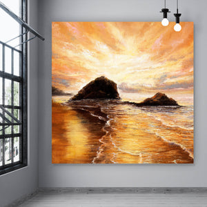 Acrylglasbild Sonnenuntergang im Ölgemälde Stil Quadrat