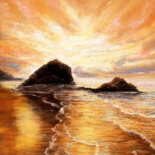 Lade das Bild in den Galerie-Viewer, Aluminiumbild gebürstet Sonnenuntergang im Ölgemälde Stil Quadrat
