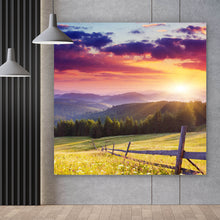 Lade das Bild in den Galerie-Viewer, Spannrahmenbild Sonnenuntergang in der Gebirgslandschaft Quadrat
