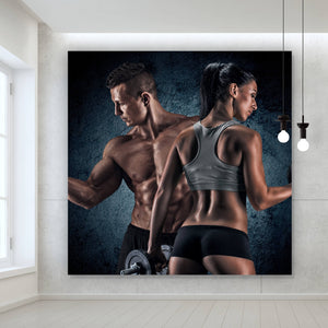 Aluminiumbild gebürstet Sportliches Paar beim Training Quadrat