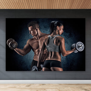 Aluminiumbild gebürstet Sportliches Paar beim Training Querformat