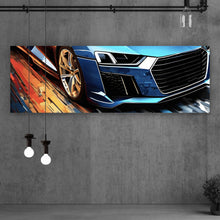 Lade das Bild in den Galerie-Viewer, Aluminiumbild Blauer Sportwagen Digital Art Panorama
