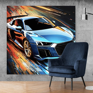 Leinwandbild Blauer Sportwagen Digital Art Quadrat