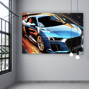 Aluminiumbild Blauer Sportwagen Digital Art Querformat