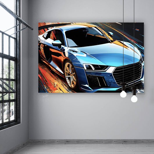 Leinwandbild Blauer Sportwagen Digital Art Querformat