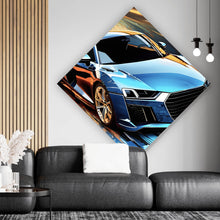 Lade das Bild in den Galerie-Viewer, Aluminiumbild Blauer Sportwagen Digital Art Raute
