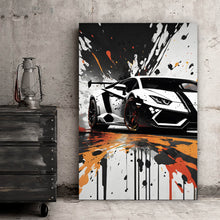 Lade das Bild in den Galerie-Viewer, Poster Sportwagen mit Farbspritzern Hochformat
