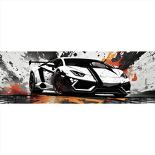 Lade das Bild in den Galerie-Viewer, Poster Sportwagen mit Farbspritzern Panorama
